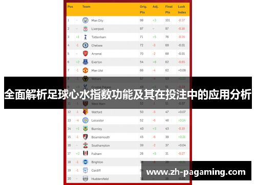 全面解析足球心水指数功能及其在投注中的应用分析