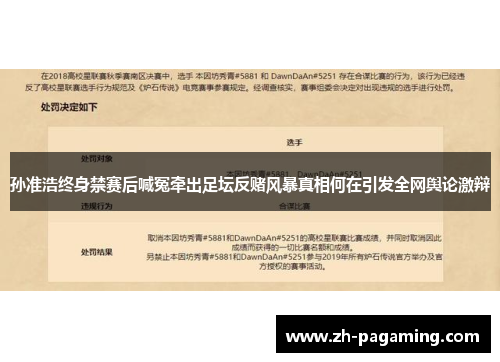孙准浩终身禁赛后喊冤牵出足坛反赌风暴真相何在引发全网舆论激辩